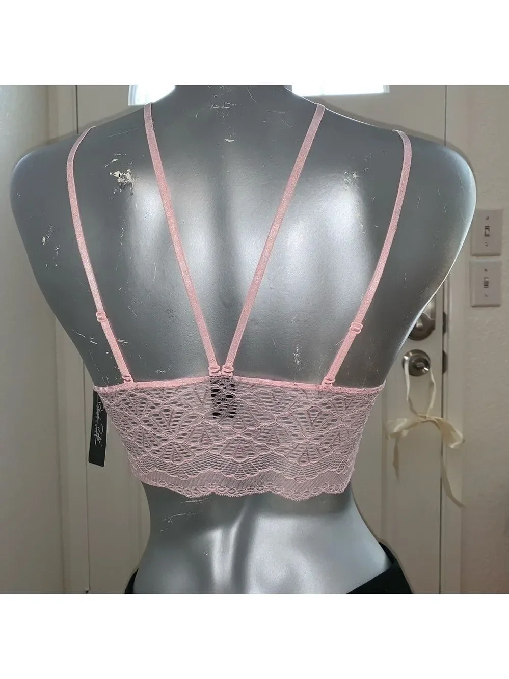 Rene Rofe Pink Lace Bralette S Removable Harness Longline Lingerie Boudoir Y2K